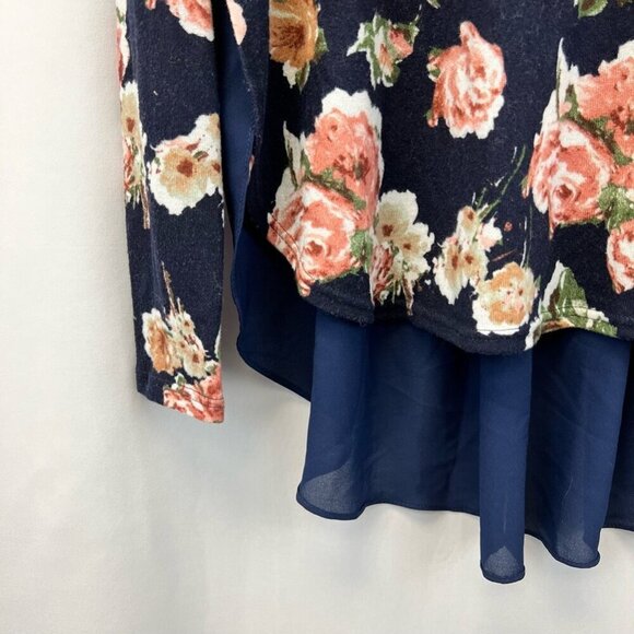 Moa Moa Womens Hi Lo Top Multicolor Floral Long Sleeve Pleated Chiffon Back S - Picture 7 of 9